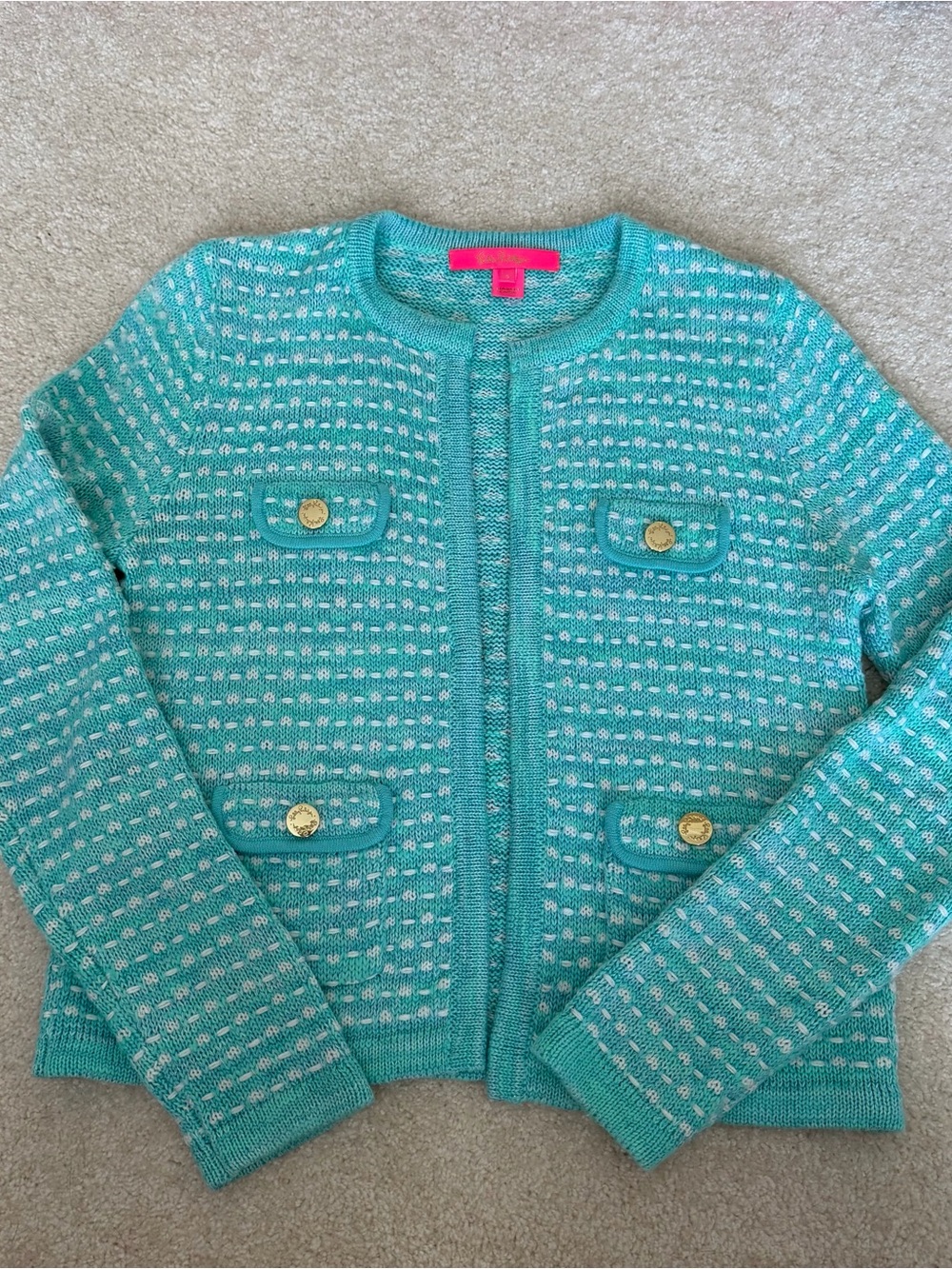 Lilly Pulitzer Turquoise Knit Button-Front Jacket